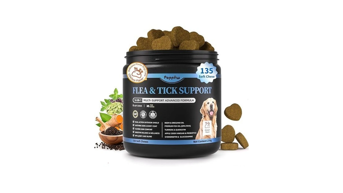 Poppaw Dog Flea And Tick Treatment Chewable, 5-in-1 Natural Flea