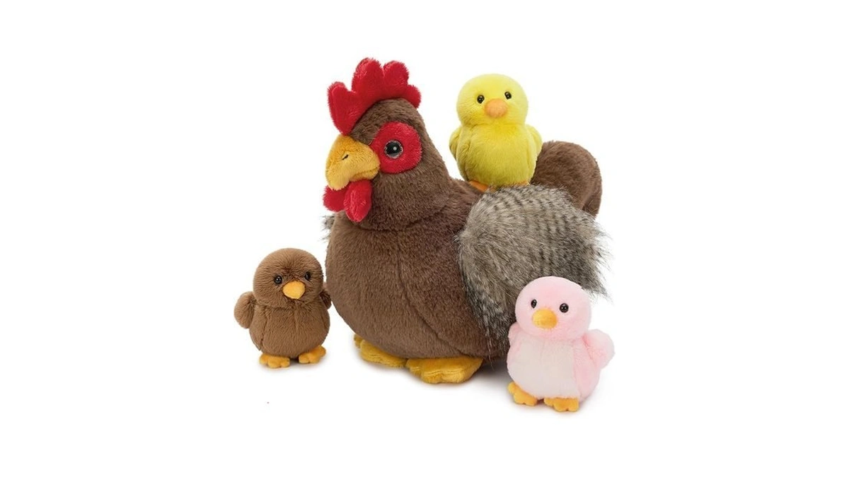 Karister Chicken Plush With 3 Chicks, 14 Inch Wind Up