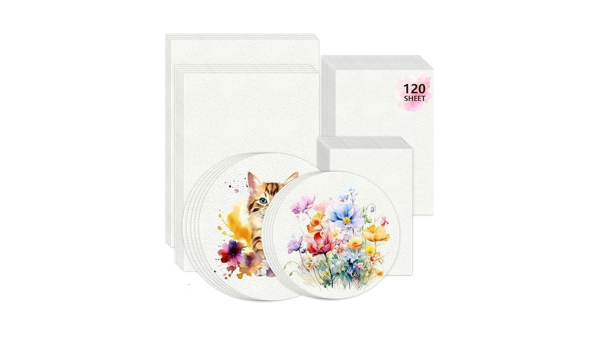120 Sheets Watercolor Paper, 6 Sizes 9" X 12", 8.5"
