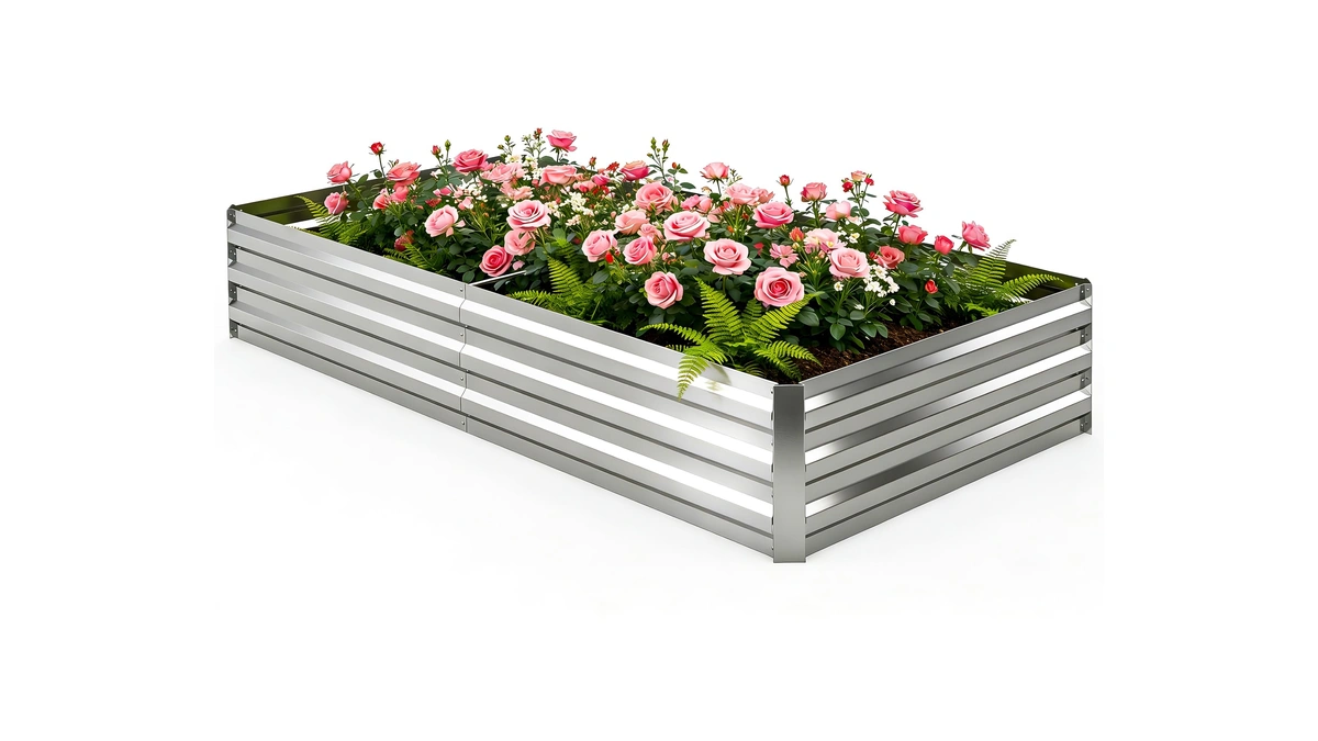 Tegarbed 6x3x1ft Galvanized Raised Garden Bed, Metal Planter, Silver,1 Pack