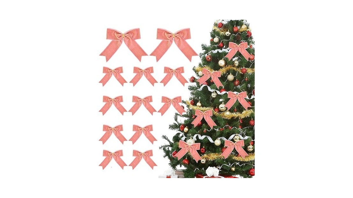 12 Pcs Pink Velvet Bows Vintage Xmas Velvet Ribbon Bow