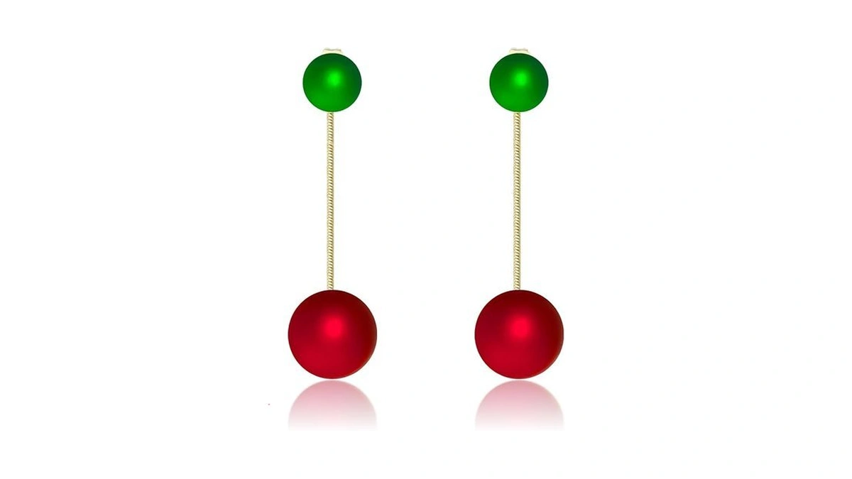 Skyfun Dainty Pearl Earrings For Women Round Double Pearl Red