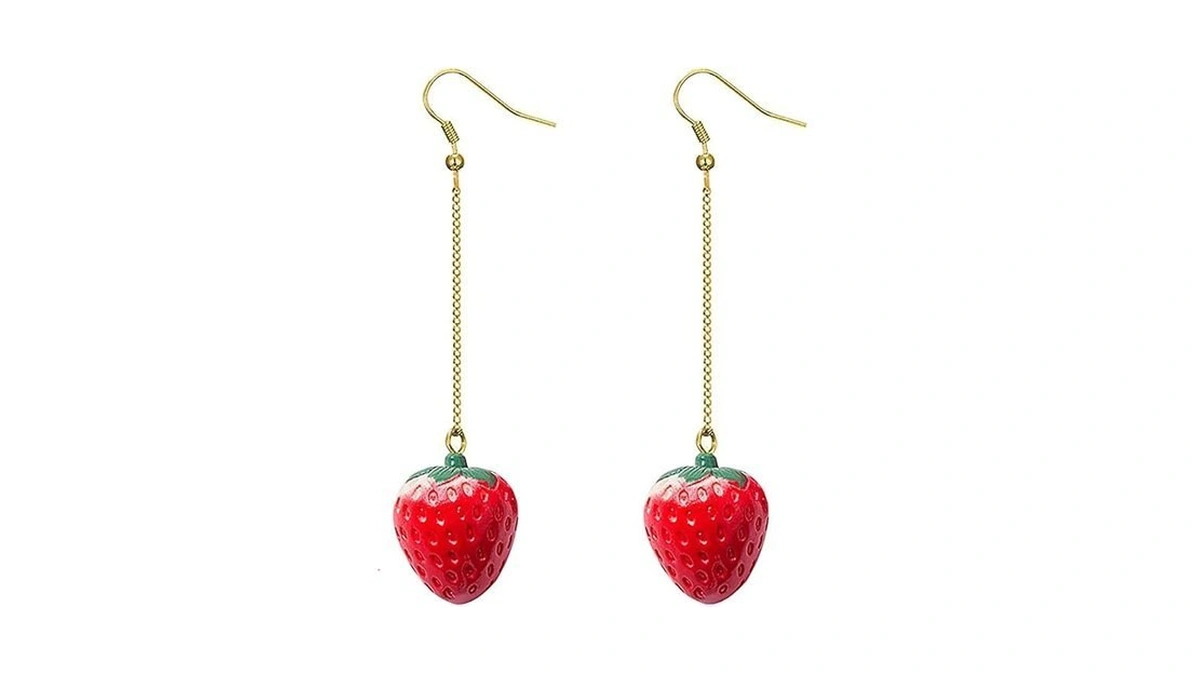Cute Red Strawberry Dangle Drop Earrings Simulated 3d Fruit Strawberry