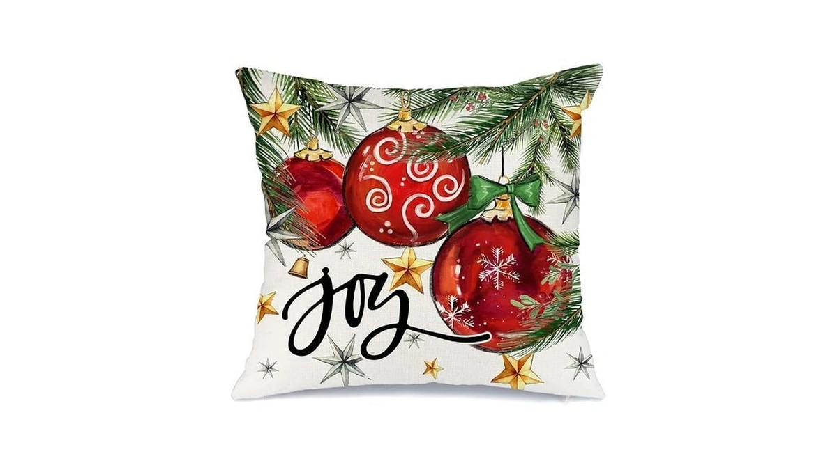 Aacors Christmas Pillow Cover 18x18 Inch Baubles Christmas Tree Stars