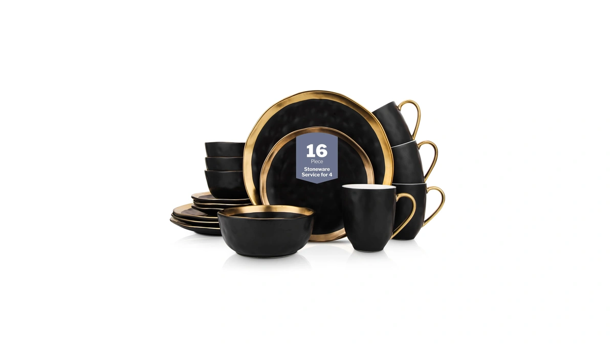Stone Lain Florian Modern Porcelain 16 Piece Dinnerware Set, Plates