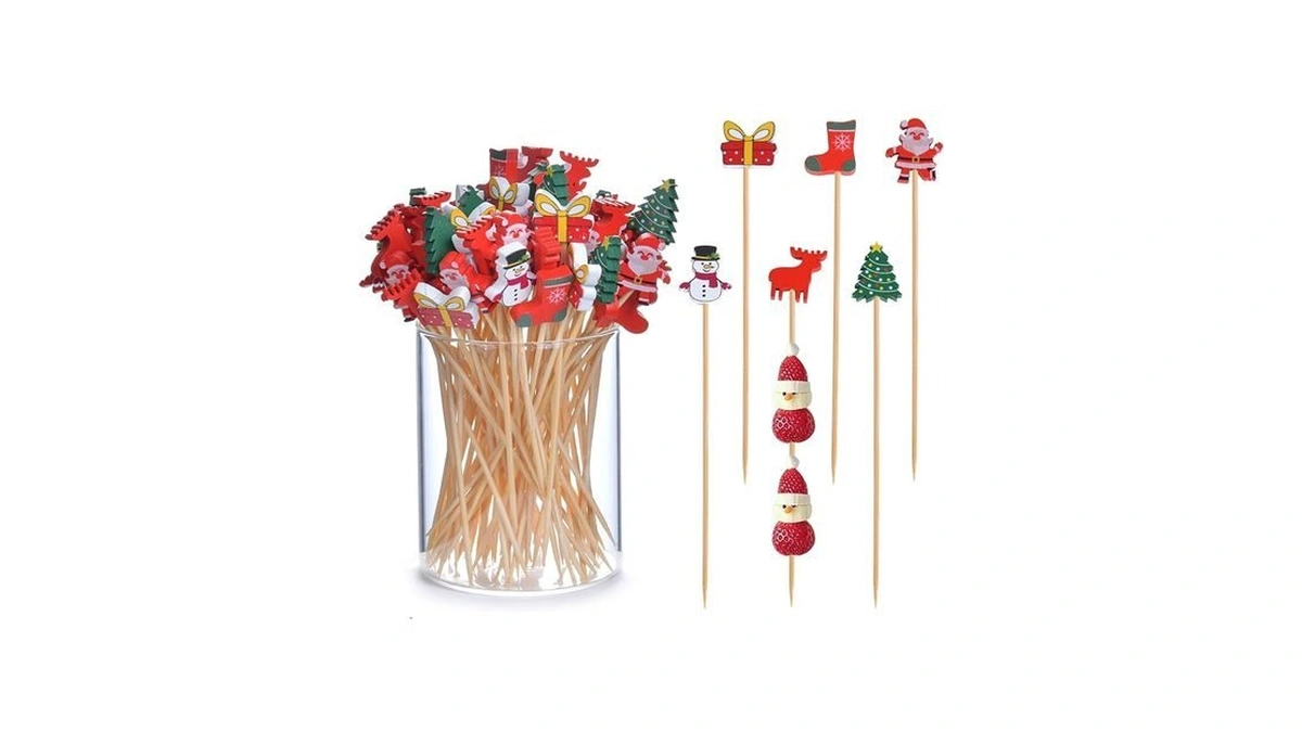 Jtmyaota 100 Pack Christmas Toothpicks For Appetizers, 4.7 Inch Natural