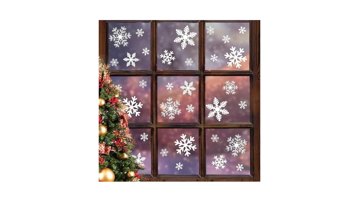 Ludilo 135pcs Christmas Window Clings Snowflakes Window Decals Static Window