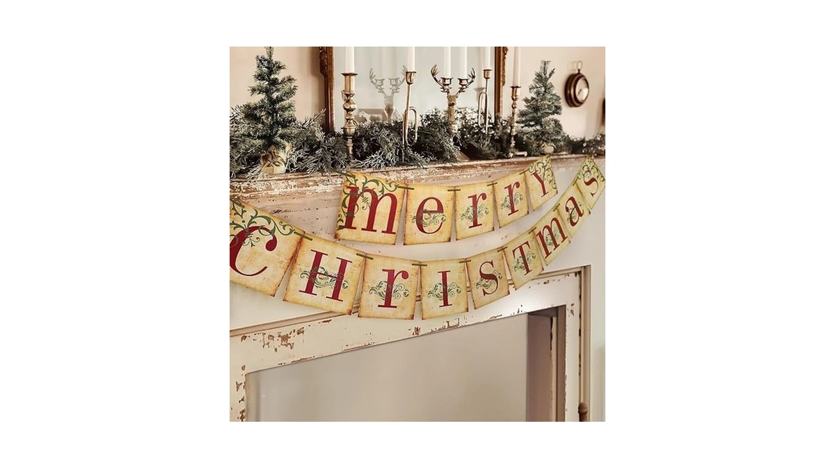 Christmas Decorations - Vintage Merry Christmas Banner - Retro Nostalgic