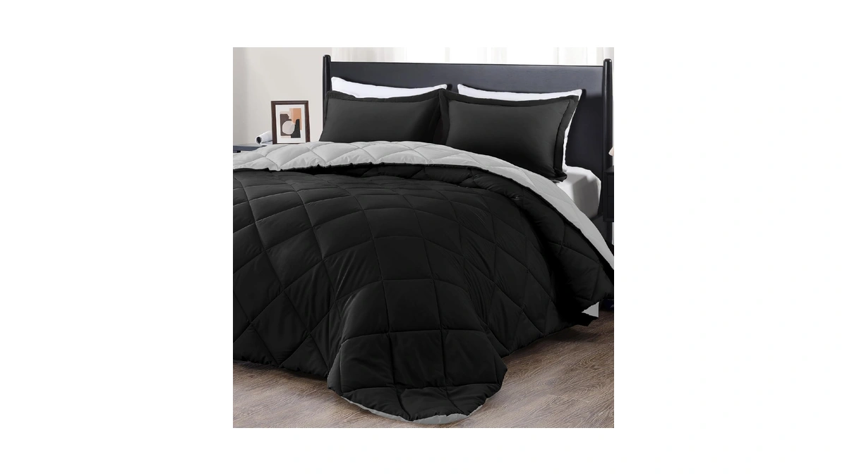 Downluxe Queen Comforter Set - Black And Grey Comforter Set