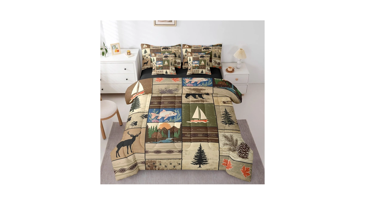 Erosebridal 7 Piece Brown Cabin Bed In A Bag Queen,patchwork