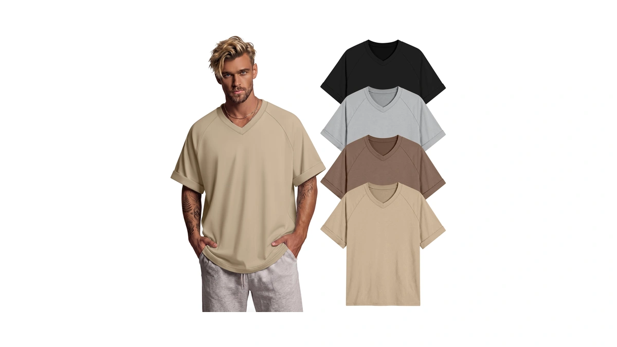 August Alley 4 Pack Men's Oversized Shirts Raglan Short Sleeve