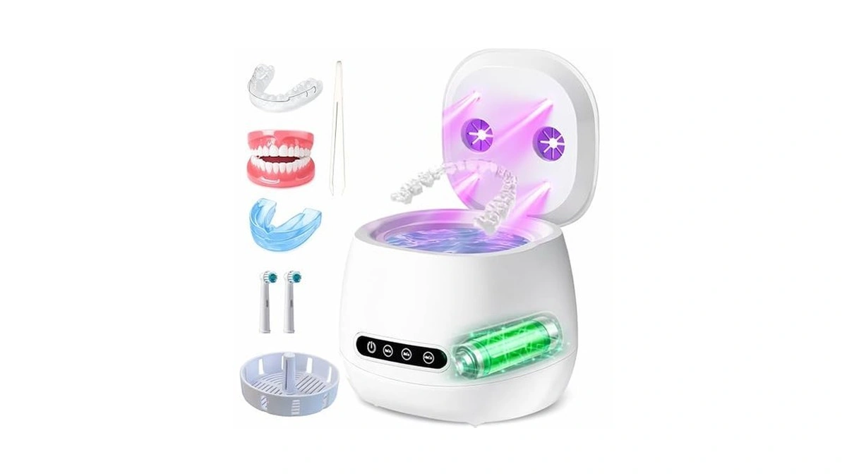 Ultrasonic Retainer Cleaner Machine, 45khz Rechargeable Dental Cleaner With 4