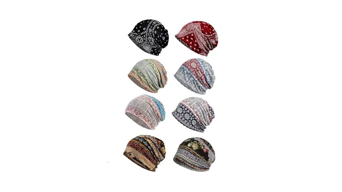 8 Pack Slouchy Beanie Hat, Breathable Quick Dry Sleep Cap,