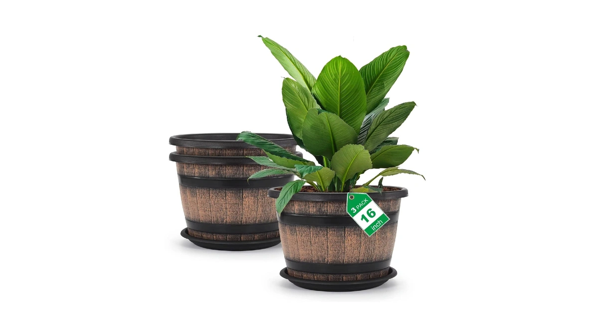 Quarut Large Plastic 3 Pack16 Inch Plant Pots,whiskey Barrel Planters