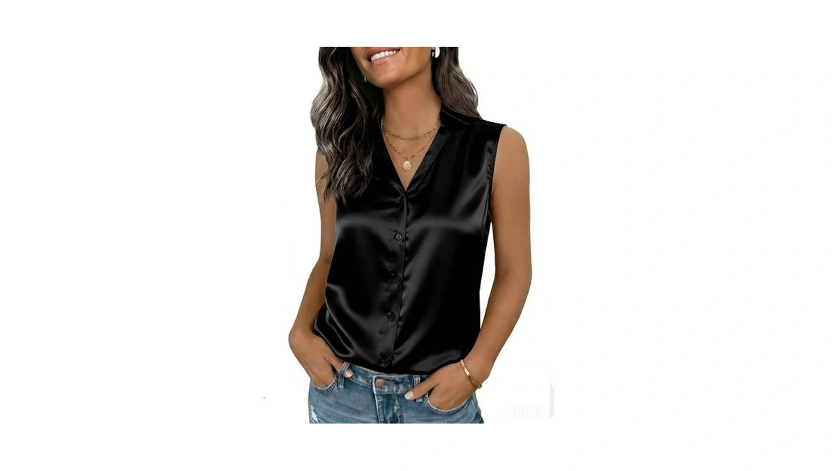 Funlingo Black Silk Tank Tops For Women Dressy Casual Sleeveless