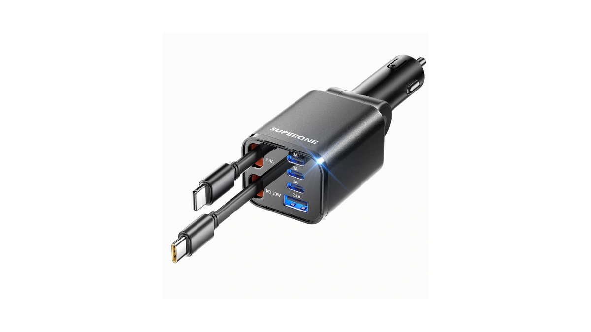 Retractable Car Charger, Superone 99w Car Phone Charger With Cables