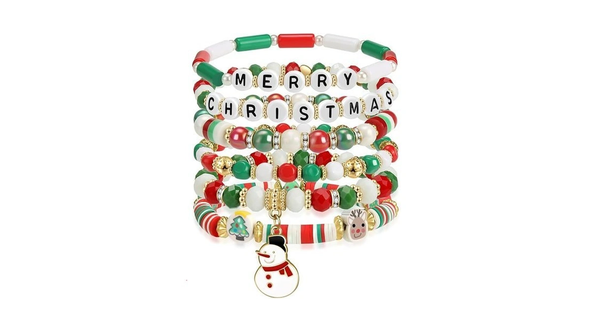 Pvq Christmas Bracelets For Women Beaded Stretch Bracelet Holiday Charm