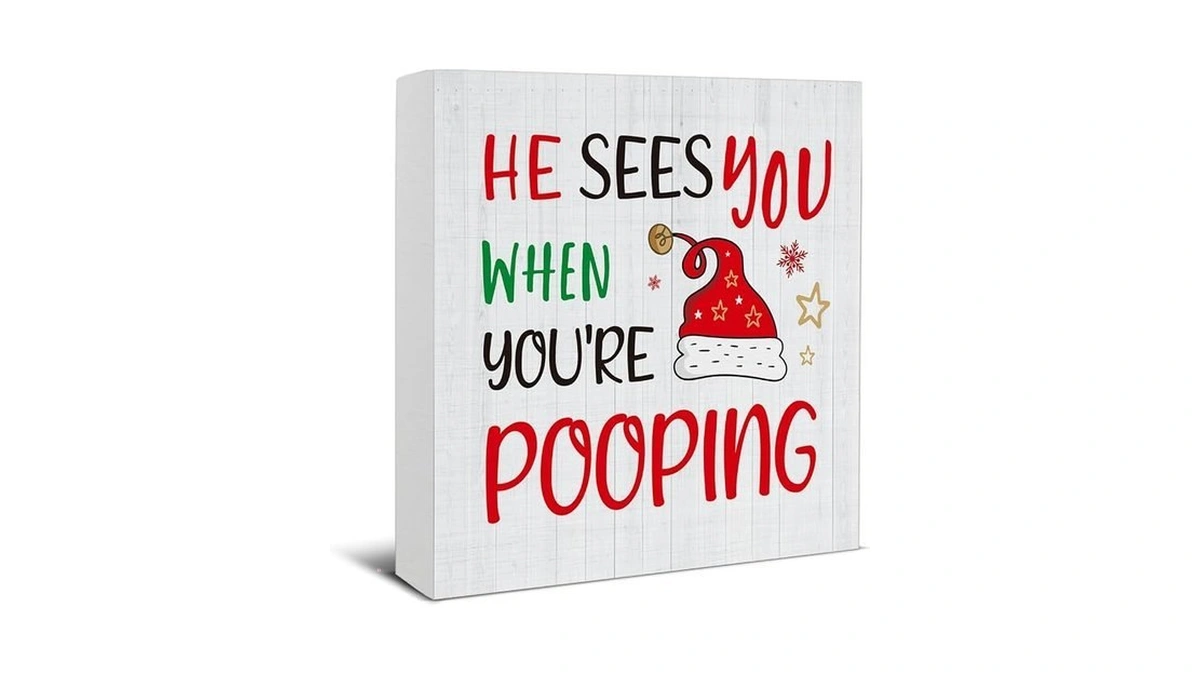 Christmas Bathroom Decorations, Funny Christmas Wood Sign Decor 5x5 Inches