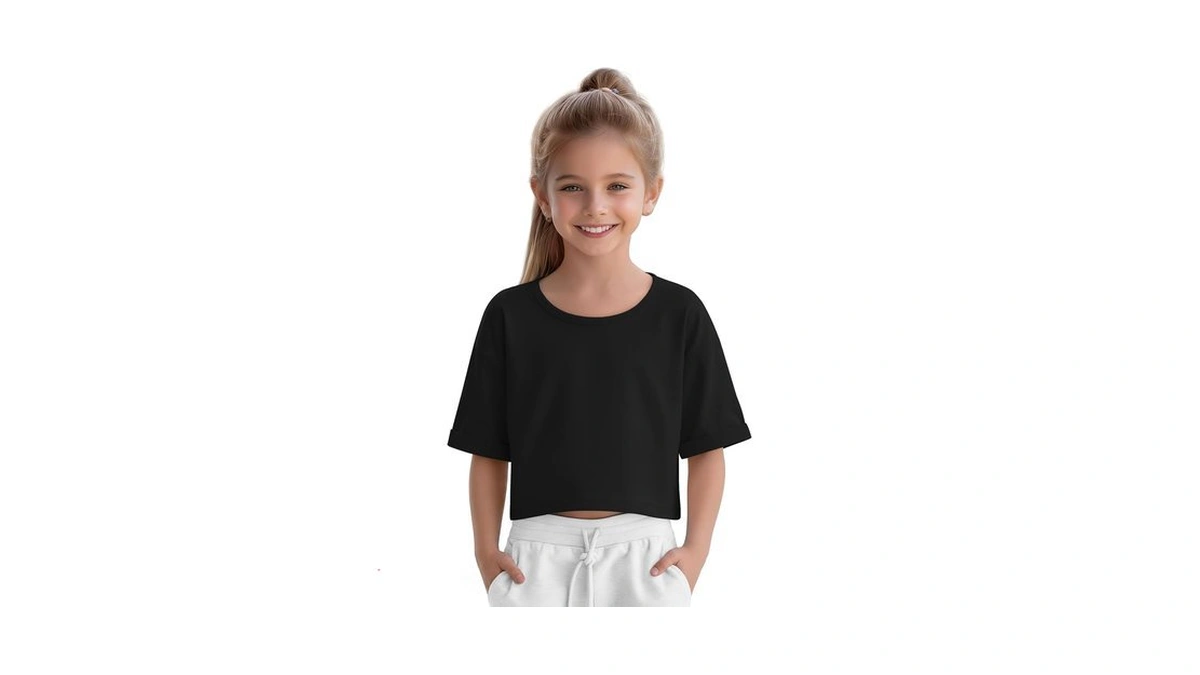 Lessonzoo Girls' Crop Tops Oversized Summer Short Sleeve Crew Neck