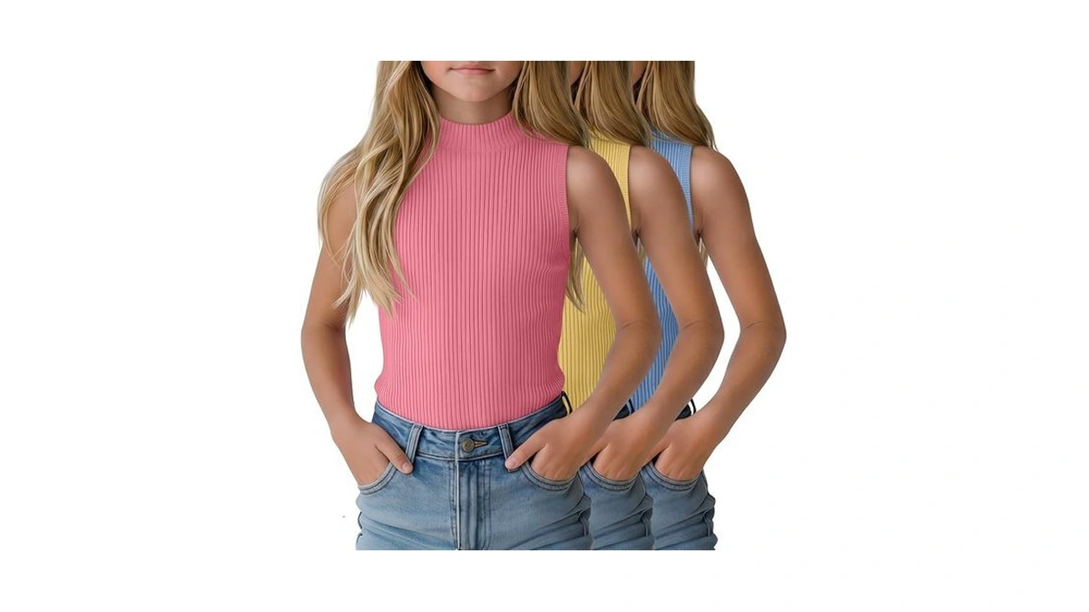 Lessonzoo 3 Pack Girls Mock Turtleneck Tank Tops 95% Cotton
