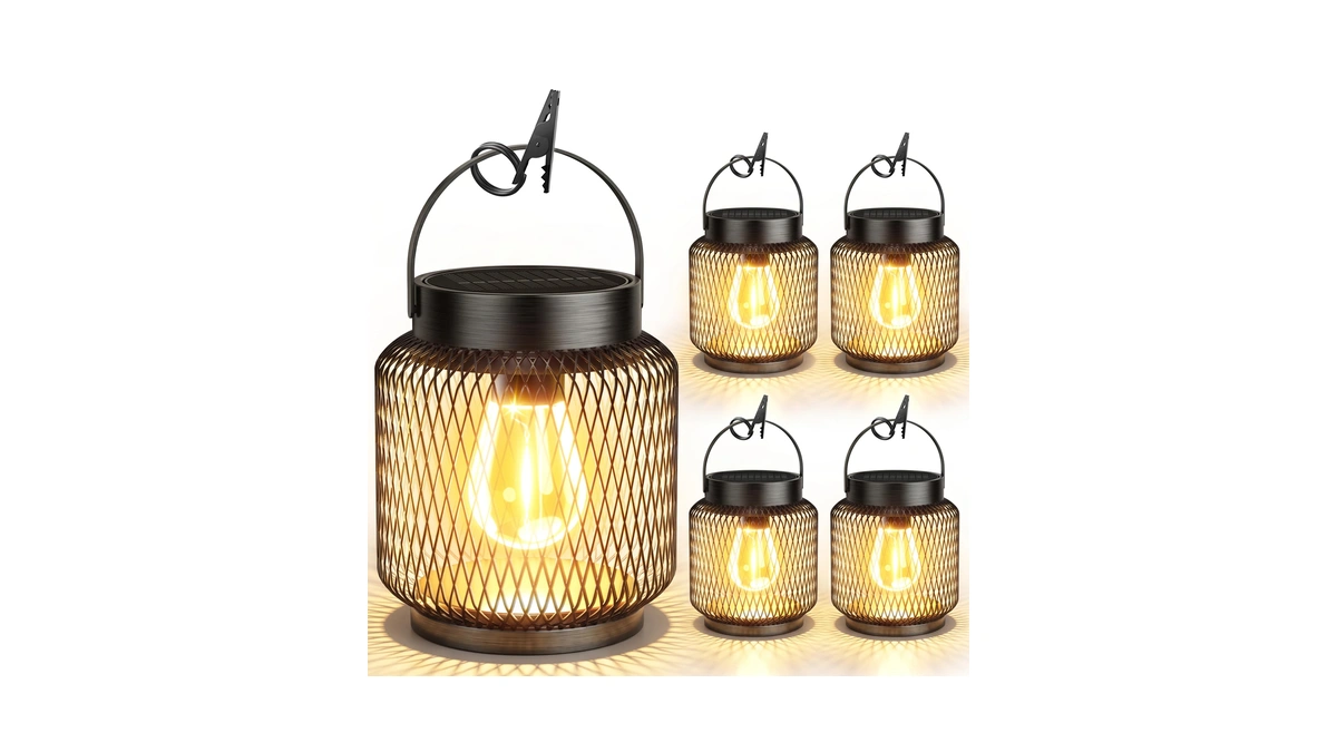 Kooper Metal Solar Lanterns Outdoor Waterproof, 4 Pack Brighter Hanging