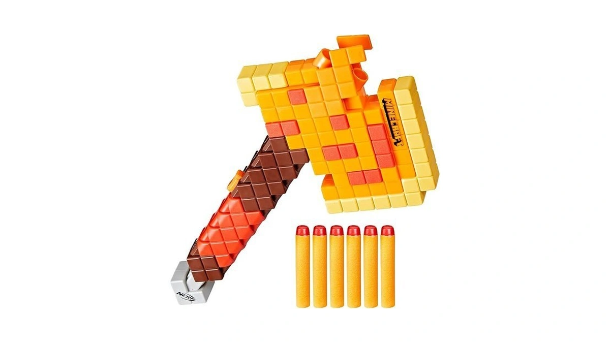 Nerf Minecraft Firebrand, Dart Blasting Axe, 6 Elite Foam Darts,