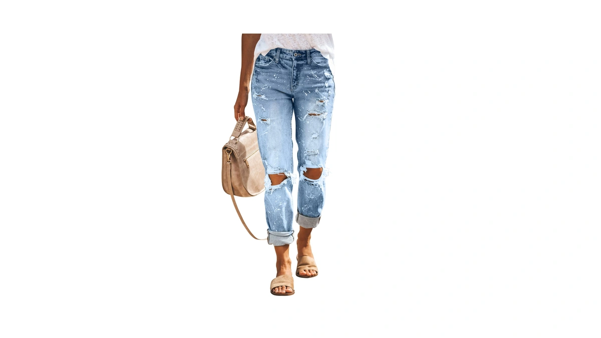 Kunmi Women's Ripped Mid Waisted Boyfriend Jeans Loose Fit Distressed