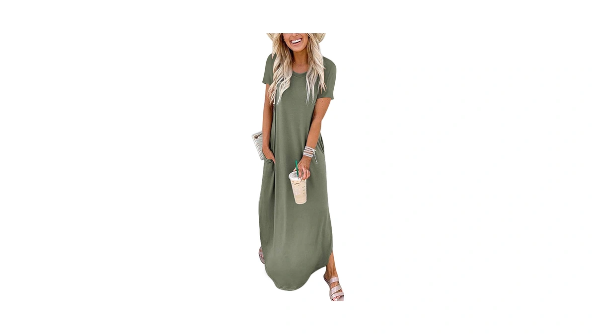 Anrabess Womens Summer Maxi Dress Short Sleeve Casual Loose Long