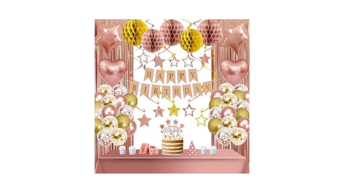 Rose Gold Birthday Party Decorations Supplies Happy Birthday Banner Honeycomb