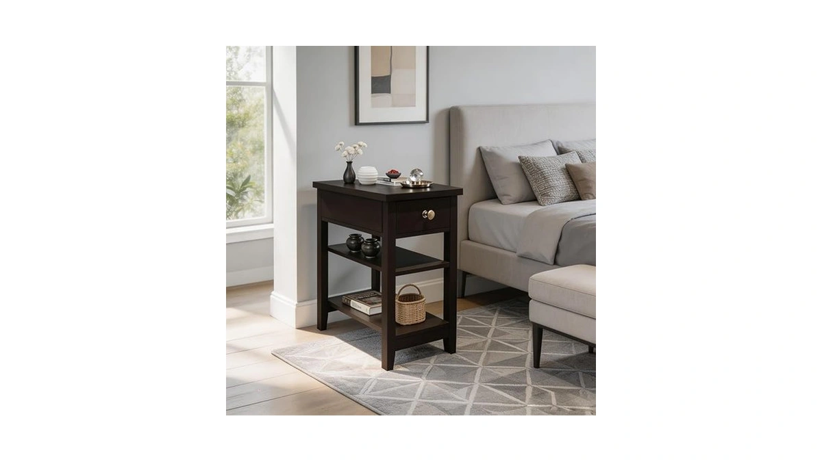 Ceredeme Small Side Table Bedroom With Drawer & 3 Shelves,