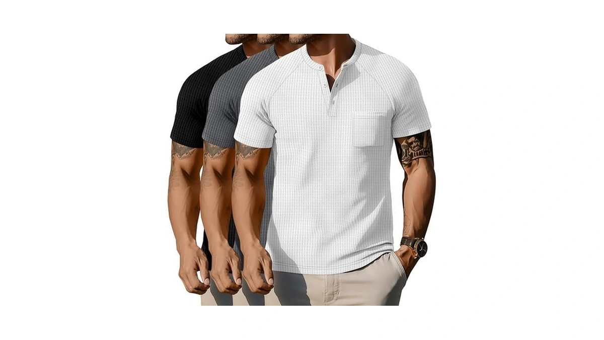 Evervibe 3 Pack Men's Big And Tall Waffle Henley T-shirts,