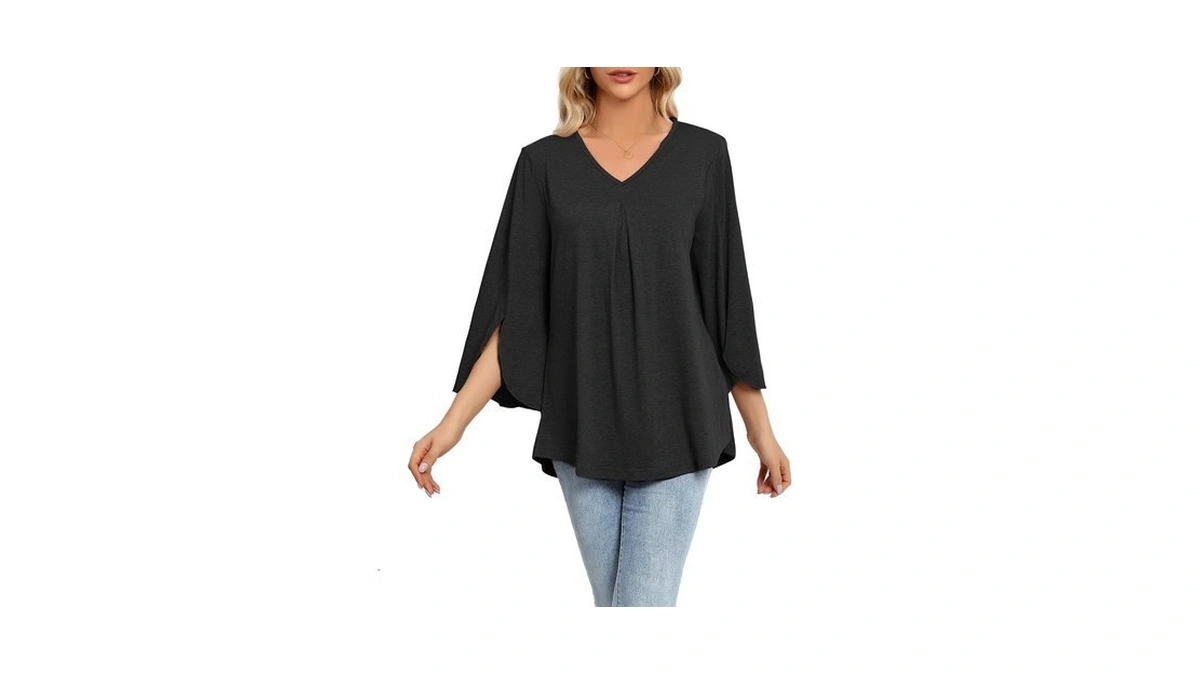 Axbyczd Black Tops For Women Dressy Casual 3/4 Sleeve V