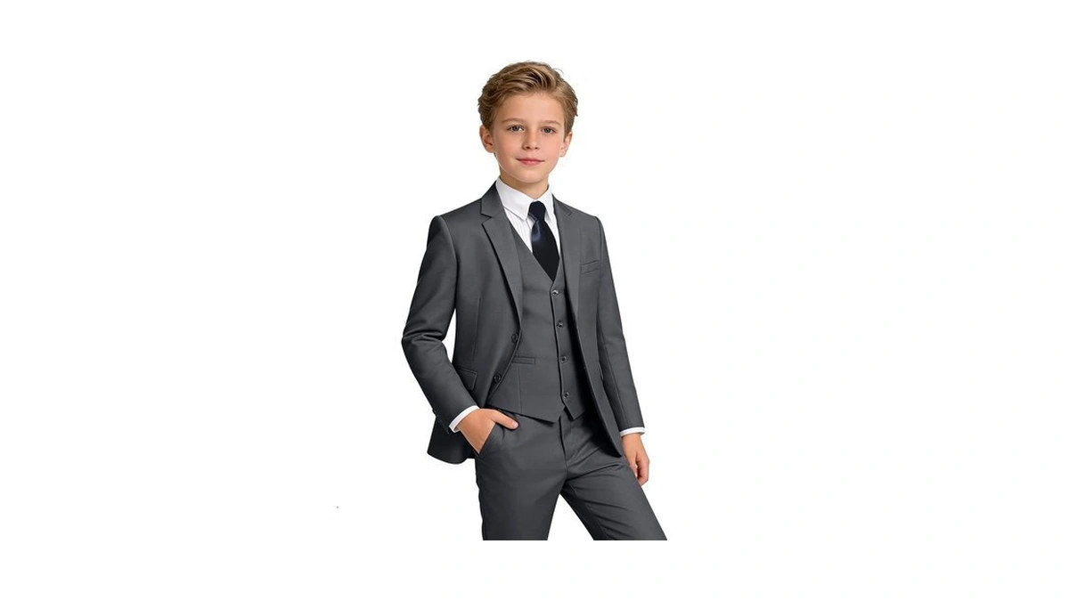 Tamifly Dark Grey Boys Suits 5 Piece Slim Fit Suits