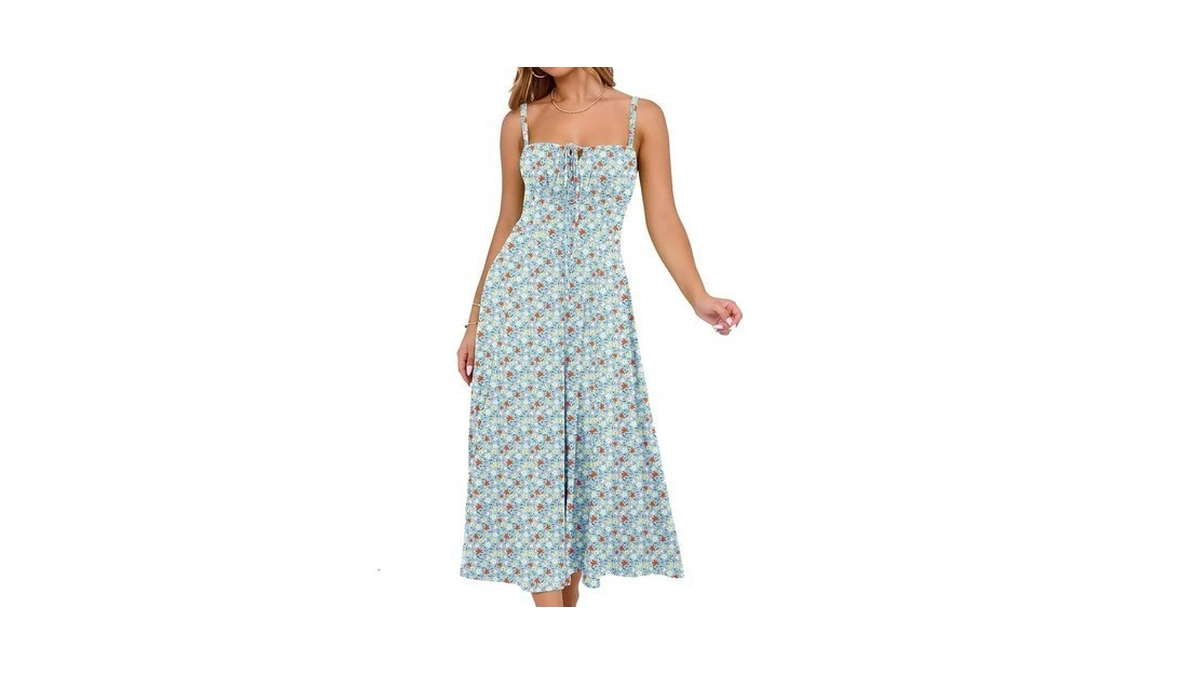 Yathon Square Neck Midi Dress For Women Sleeveless Casual Lace