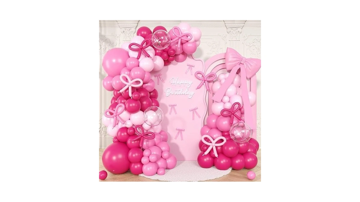 Hot Pink Balloons Arch Kit,bow Balloon Garland With Pastel Pink