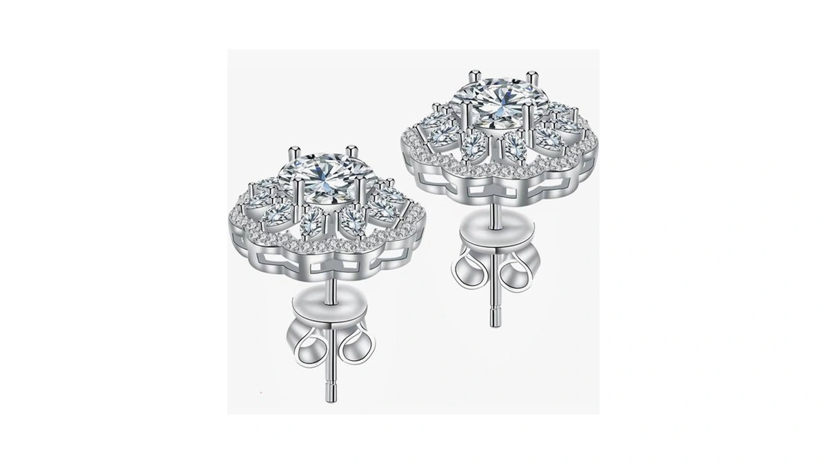 Stud Earrings Moissanite Sunflower S925 Sterling Silver D Color Vvs1