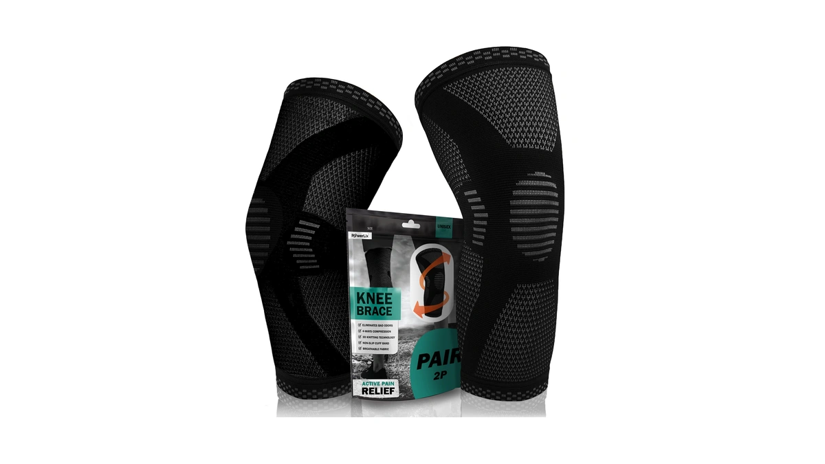 Powerlix Knee Compression Sleeve (pair) - Best Knee Brace For