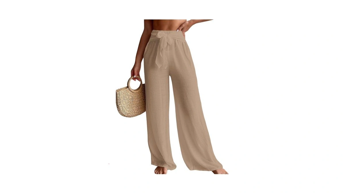 Roseseek Women's Cover Up Beach Pants Tie Front Mesh Wide