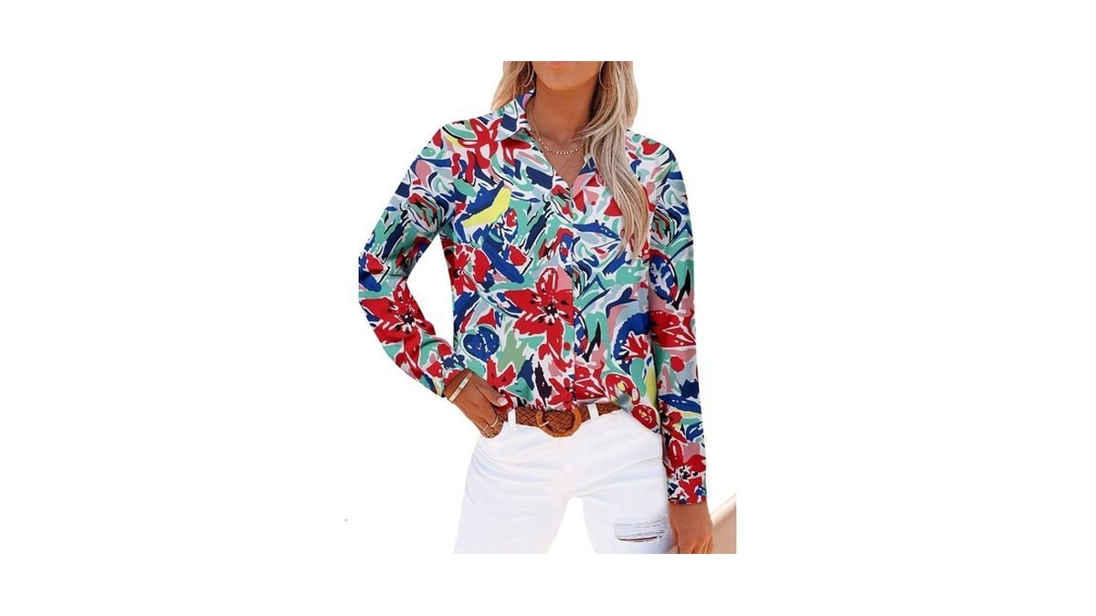 Magritta Long Sleeve Hawaiian Shirts For Women Trendy Graffiti Tops