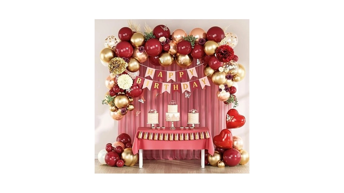 Burgundy Birthday Party Decorations With Happy Birthday Banner Tissue Tassels