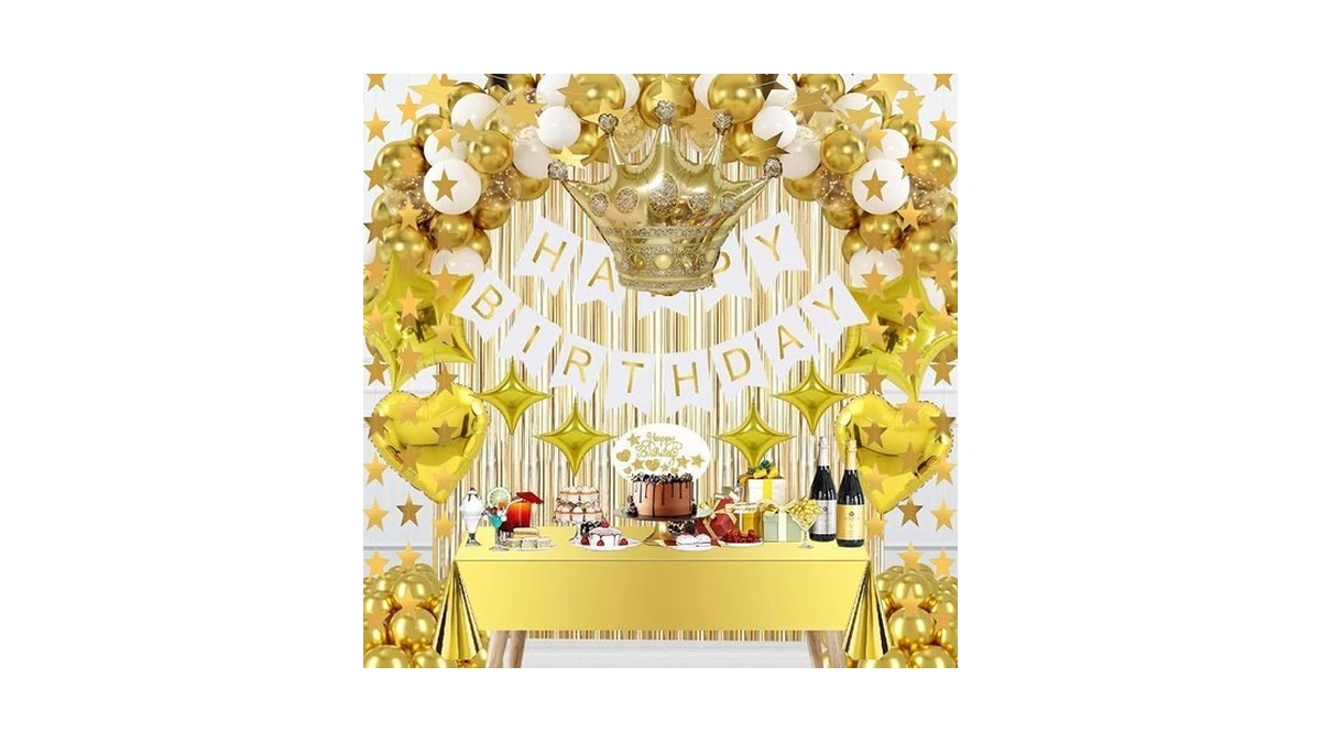 Gold Birthday Decorations Set – 92pcs Golden Set Banner, Star