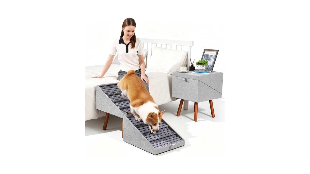 2-in-1 Ottoman Pet Stairs Dog Stairs For Small Dogs (8-steps)