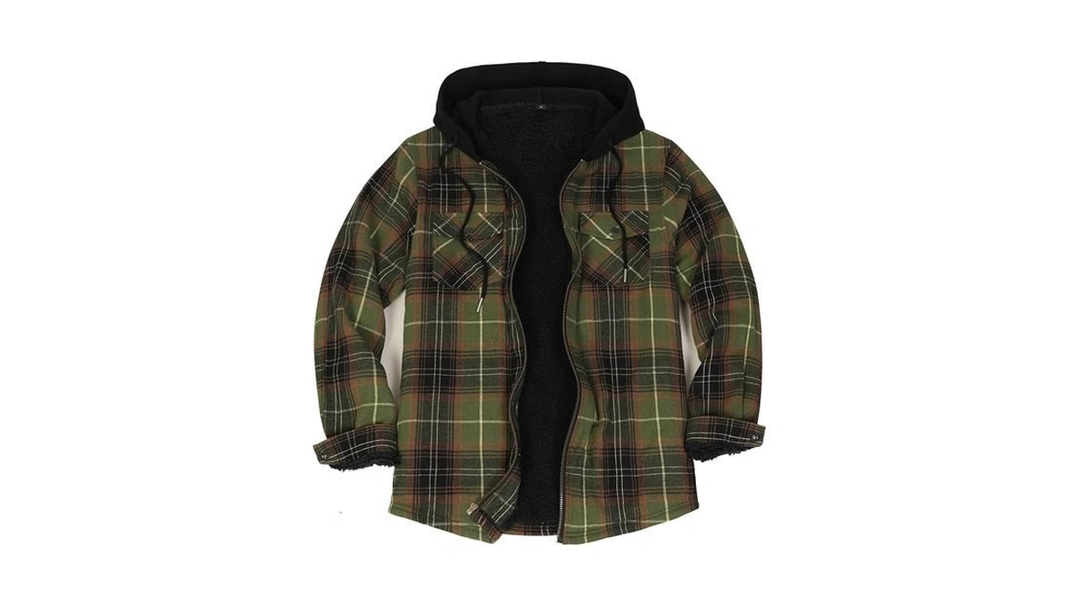 Lisskolo Men's Sherpa Flannel Jacket With Hood Plaid Zip Up