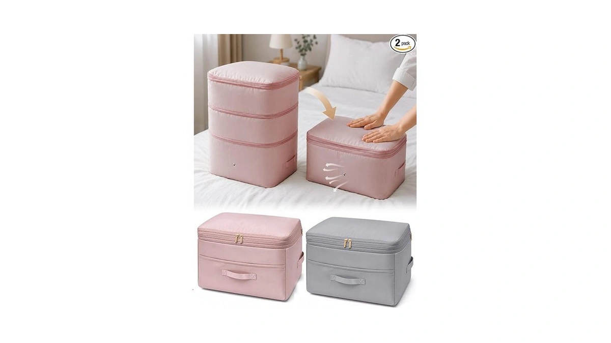 Ultra Space Saving Self Compression Organizers, 2 Pack Double Zipper