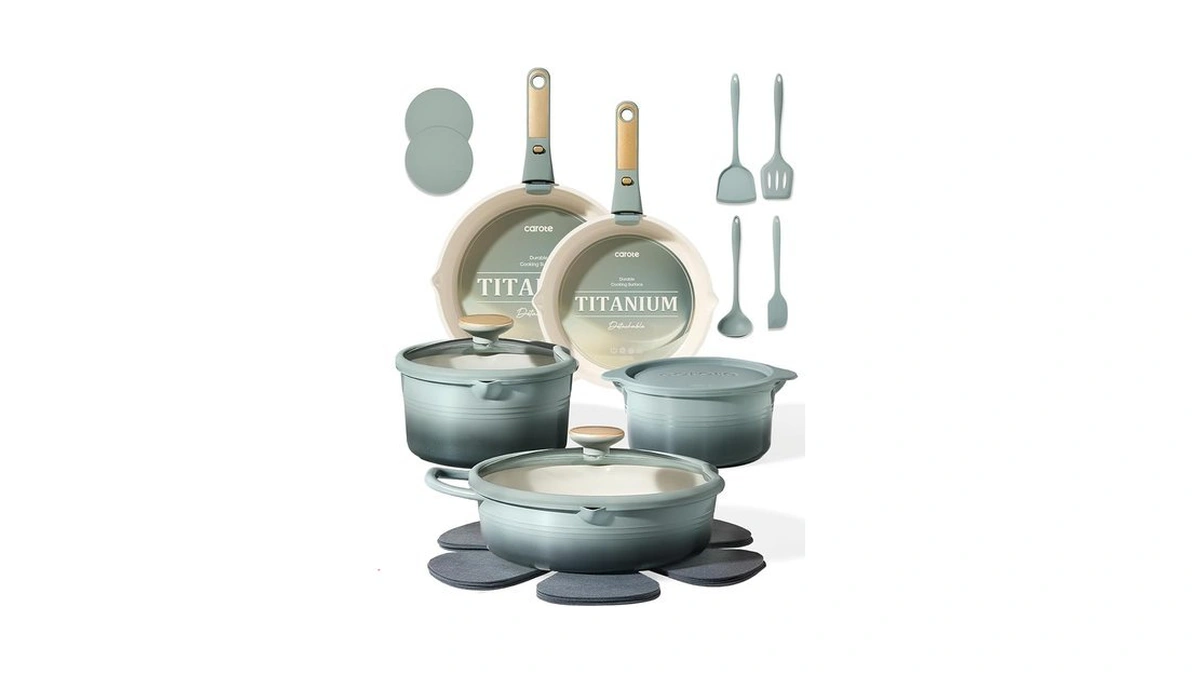 Carote 20pcs Titanium Cookware Set, Pots And Pans Set Non