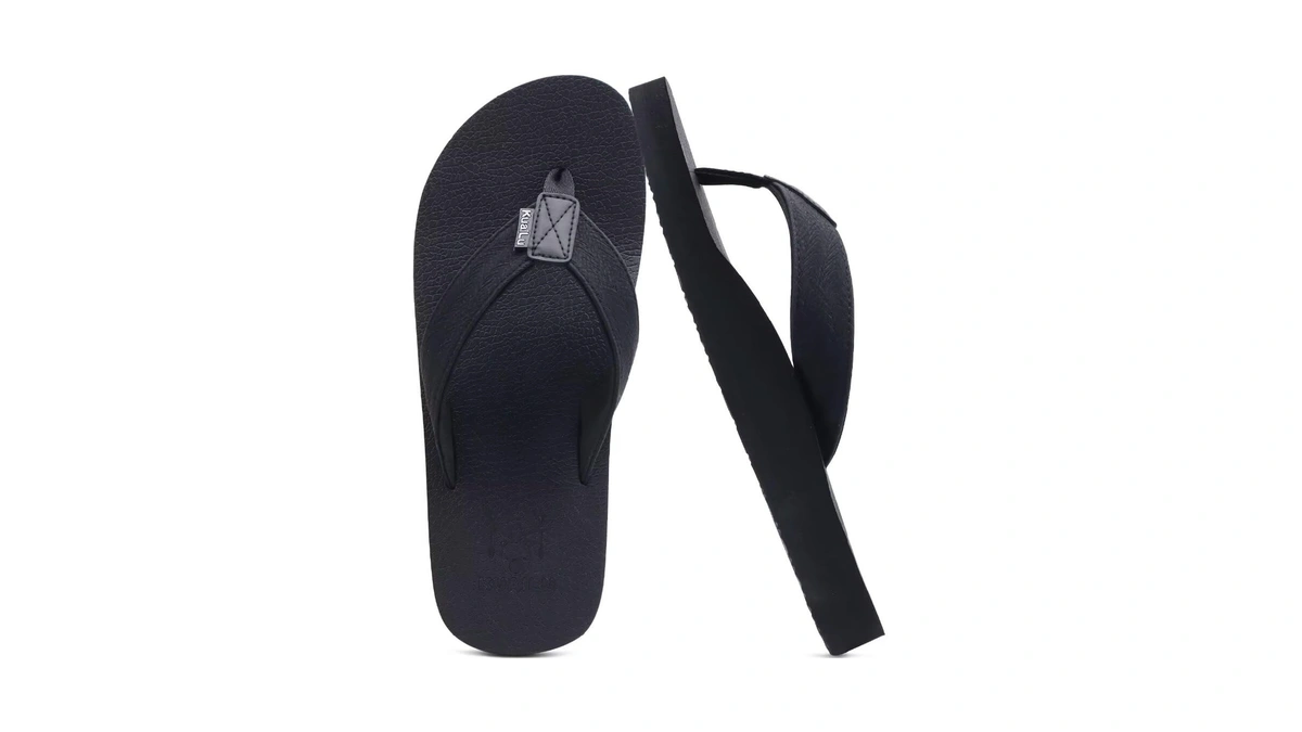 Kuailu Men's Leather Flip Flops Arch Support Summer Beach Pool
