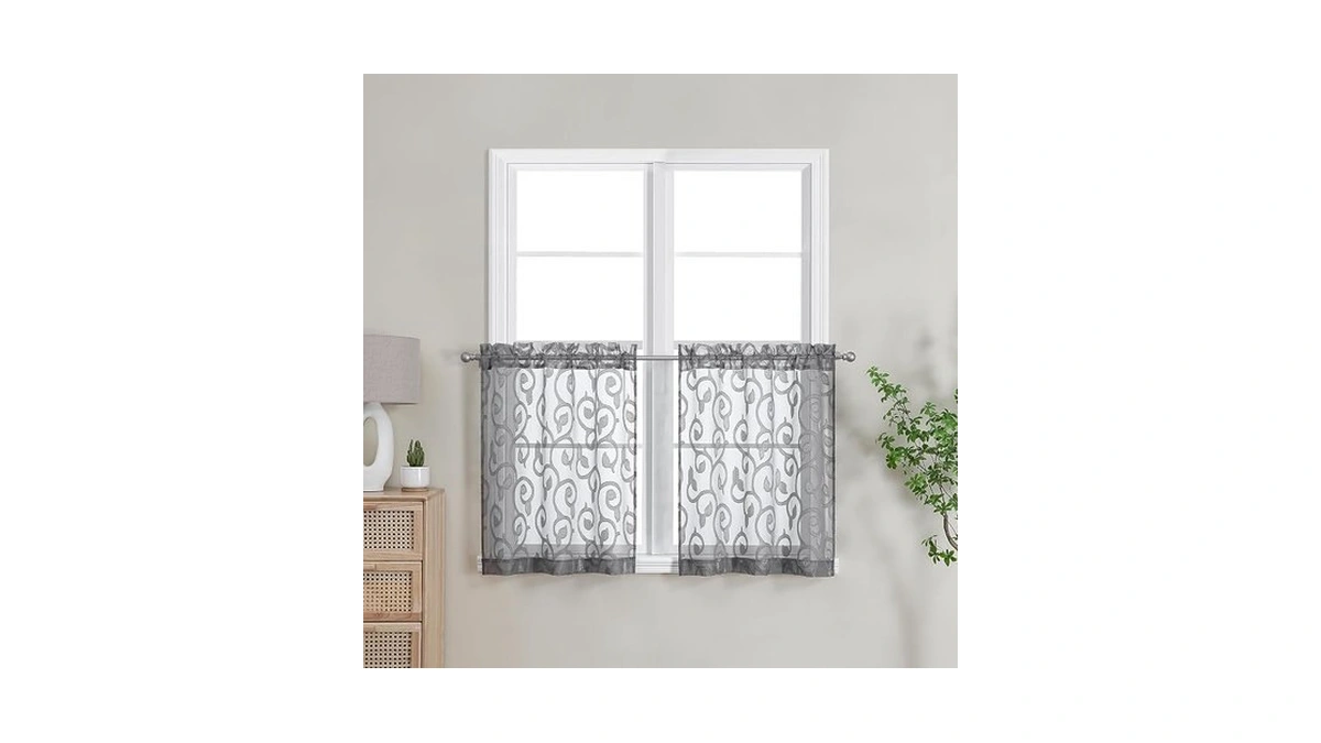 Owenie Furman Sheer Curtains Tiers 24 Inch Length 2 Panels