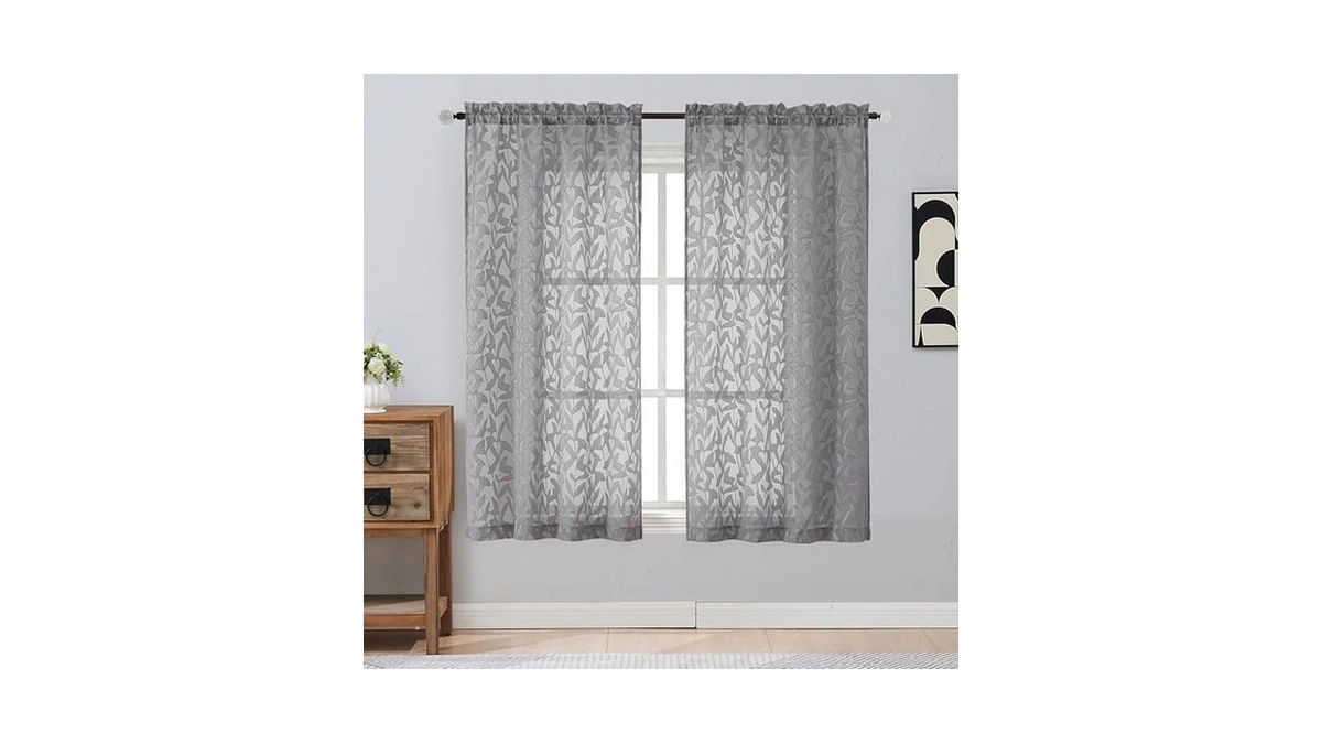 Gwine Charcoal Grey Sheer Curtains 63 Inch Length 2 Panels,