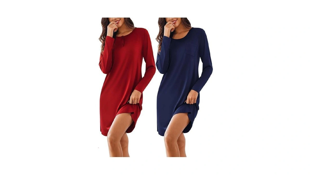 Ekouaer 2 Pack Soft Nightgown Women's Nightshirt Pj Dress Long