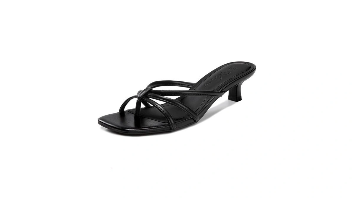 Athlefit Black Kitten Heels For Women Square Toe Summer Low